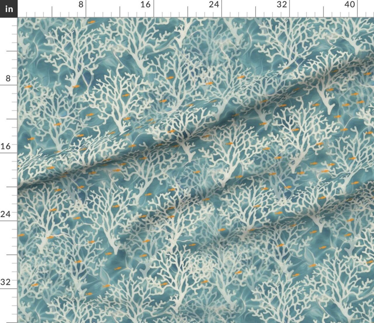 Coral Orange Fish Caribbean Ocean Reef Beach Coastal Room Blue Cream Custom Printed Fabric by Spoonflower Various Fabrics by the Yard or Fat Quarter